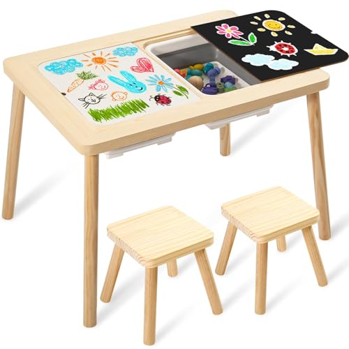 JKJ&ZXZ Children's Sensory Table with 2 Stool & 2 Storage Bin - Multifunction Toddler Play Sand & Art Table