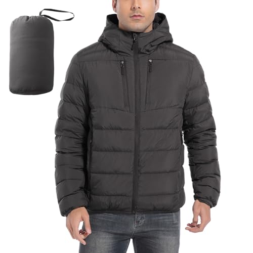 Men's Ultra Lightweiht Packable Down Jacket Hood Water-Resistant Full Zip Pockets Puffer Jackets