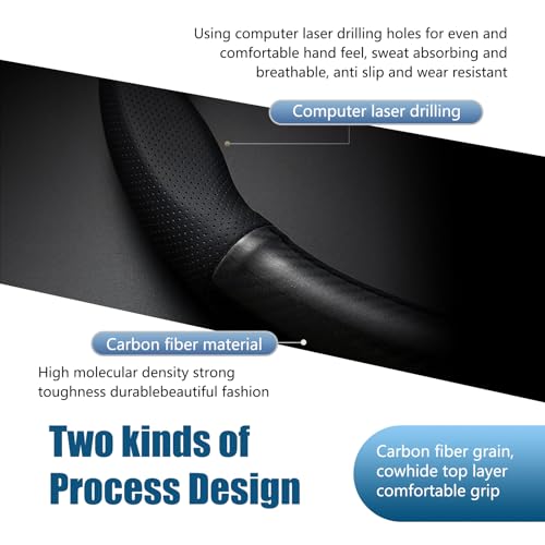 Car Steering Wheel Cover, Carbon Fiber Steering Wheel Cover, Non-Slip Steering Wheel Protector, Steering Wheel Accessories (Carbon Fiber Black #O-Shaped)