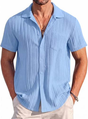 Remxi Mens Short Sleeve Shirts Casual Textured Summer Holiday Beach Tops
