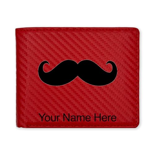 LaserGram Faux Leather Bi-Fold Wallet, Mustache, Personalized Engraving Included (Carbon Fiber Red)