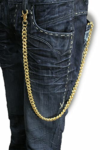 Men Wallet Chain Links Key Gold Metal 33" Long Strand Fashion Jewelry Biker Rocker Punk Style Look3