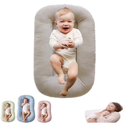 Image of oliwex Baby Lounger,Baby Lounger Pillow,Newborn Lounger,Lounger for Baby,Baby Lounger Newborn Lounger for Boys & Girls 0-12 Months for Baby in Bed (British Apricot)