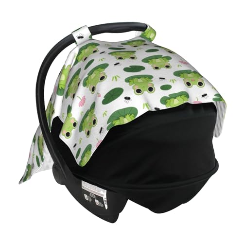 Image of Frog Baby Car Seat Canopy Cover Multi Use Nursing Cover for Mom Nursing Covers Newborn Frog Shower Gift