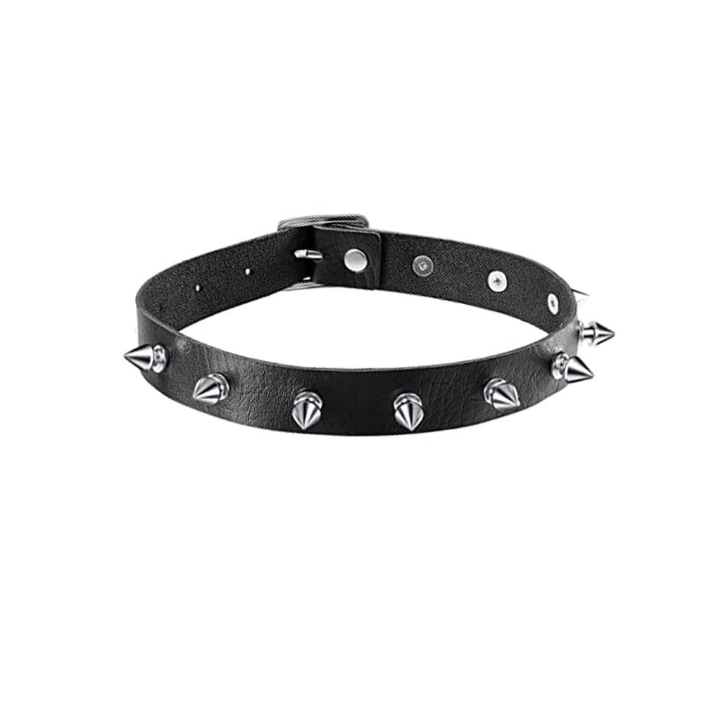 WLL Punk PU Leather Choker Necklace for Women Goth Studded Rivet Collar Choker Necklace with Spikes Adjustable Halloween Costume Jewelry