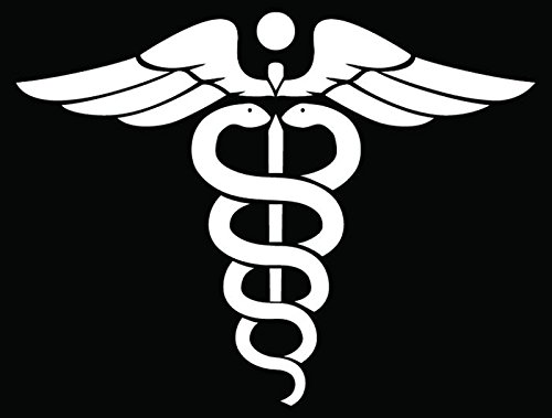 Caduceus Staff Medical Medicine Sign Car Truck Window Bumper Vinyl Graphic Decal Sticker- (6 inch) / (15 cm) Wide GLOSS WHITE Color