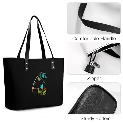 Life Better at Lake Women's Leather Handbag Shoulder Bag Tote Purse Bags for Shopping Travel4