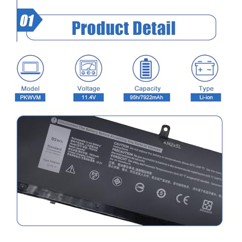 Image of 95Wh PKWVM Laptop Battery Replacement for Dell Precision 7760 7560 7550