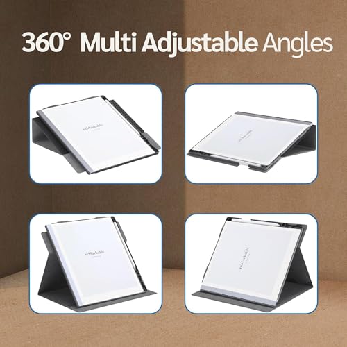 Image of 360 Case with Built-in Pen Holder for Remarkable 2 Paper Tablet- Multi-Viewing Adjustable Folding Book Folio Cover - Free Wallpapers & Installation Steps - Tablet Not Included (Grey)