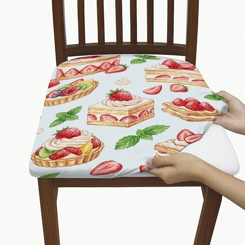 Fundas de asiento de fresa para sillas, postres fantasiosos pastel de menta de verano, color rojo, elastano, lavable, elástico, transpirable, decoración para comedor, hotel, inauguración de la casa, 4