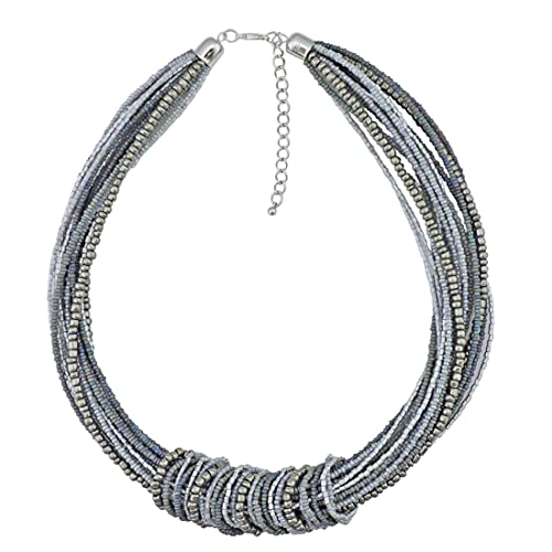 Bocar Chunky Statement Colorful Seed Beads Women Choker Collar Necklace (NK-10314-grey)