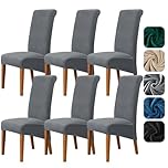 Alishomtll High Back Chair Covers Set of 6, Stretch Velvet XL Dining Chair Slipcovers, Large Size Washable Removable Chair Protector for Dining Room Kitchen Banquet Wedding Party (Grey, 6psc)