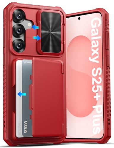ATATOO for Samsung Galaxy S25+ Plus Case Wallet, Card Holder (4 Cards), Red