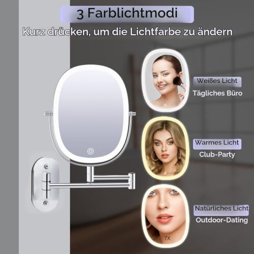 FUNTOUCH Wiederaufladbar Kosmetikspiegel mit 1X/7X Vergrößerung Beleuchtung – Ansicht 6