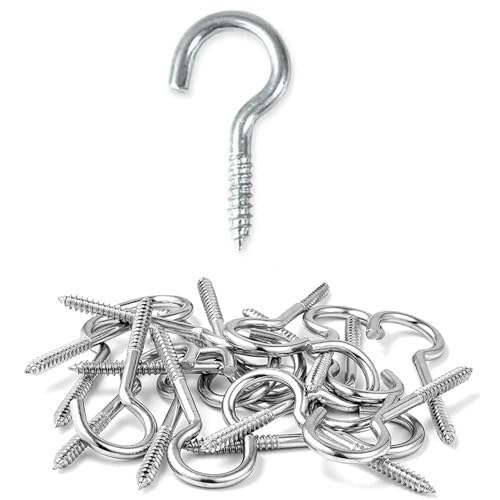 MindWissUp 48pcs M3 x 30mm Screw Hooks Open Eye Cup Screw-in Ceiling Nickel Plated Hooks Indoor and Outdoor Wall for Hanging Plants, Cups, Kitchen Cabinet Shelf(1.2inch)