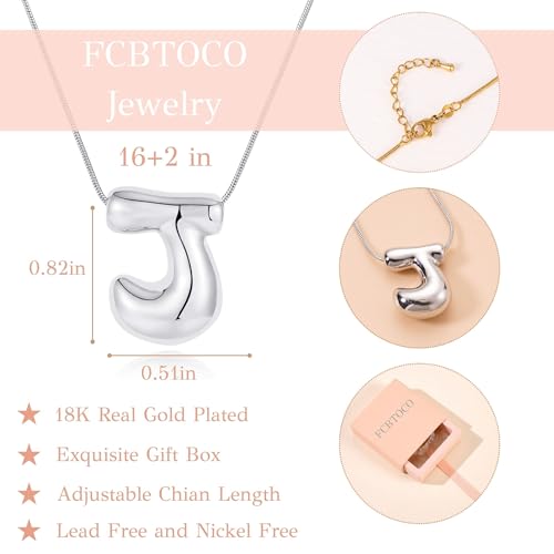 FCBTOCO Initial Necklace for Women，Gold Silver Bubble Balloon Letter Necklace，Dainty Personalized Puffy Chunky Name Necklaces，Trending Jewelry Gift — view 6