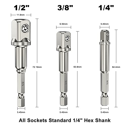 Katerk Socket Adapter Set, Drill Socket Adapter 10 Pcs, Impact Driver Socket Adapter For Automotive Diy, Sizes 1/4" 3/8" 1/2" Hex Shank Square Socket Bit Adapter, Electric Tools For Men #TOP5