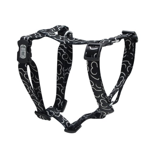 Dogit Adjustable Harness, 1-Inch width by Neck 20 by 30-Inch, Chest: 28 by 39-Inch, Large, Bones, Black