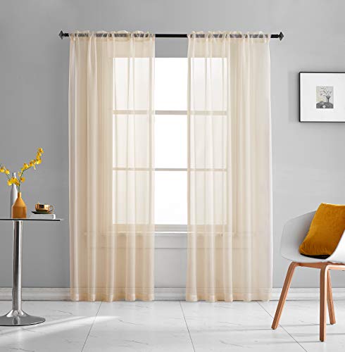 TOAVA DECO Beige Sheer Curtains 95 Inches Long Panels Rod Pocket 2 Panels Translucent Solid Color...