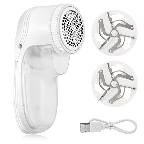 Afeitadora eléctrica de pelusa con 2 cuchillas intercambiables USB recargable de tela, portátil de tela para ropa, suéter, alfombra, asiento de coche