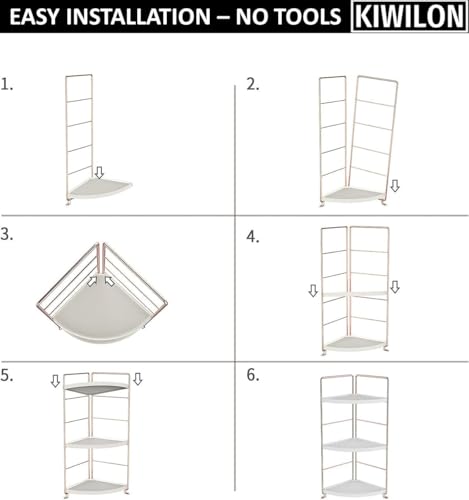 Image of Kitchen Organizer Rack | Corner Shelf For Kitchen | Bathroom Organiser Stand With 3-Tier Metal Frame For Storage & Display (Gold-3Tier-Triangle)