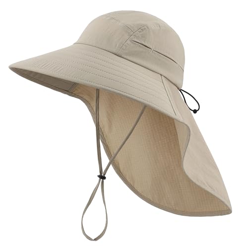 Image of Home Prefer UPF 80+ Sun Hat for Men Women Wide Brim Sun Hat with Neck Flap Summer Beach UV Protection Gardening Fishing Hat