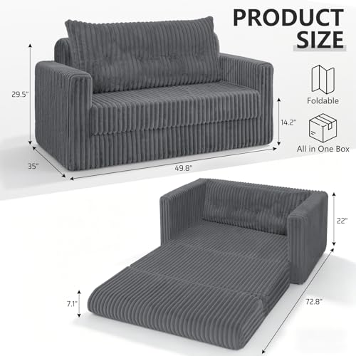 Image of HABUTWAY 49.8 inch Loveseat Boneless Couch, 4-in-1 Convertible Sofa Bed, Plush Fur Folding Futon Sofa Bed Couches with a Pillow for Living Room, High-Density Foam Support, No Assembly Required, Grey