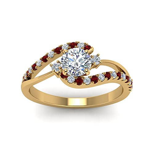 Image of Choose Your Gemstone Swirl 3 Stone Diamond CZ Engagement Ring Yellow Gold Plated Round Shape Side Stone Engagement Rings for Women, Girls and Ladies US Size 4 to 12