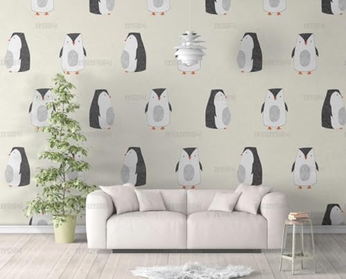 Papier peint autocollant pingouin pour rénover un mur abîmé