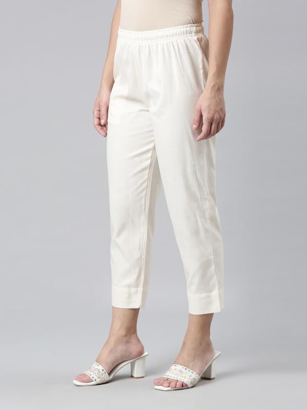 Image of GO COLORS Solid Cropped Pencil Pant for Women | Breathable, Side Pocket