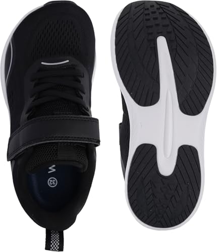 WHITIN Tênis de corrida infantil pequeno/grande Zero Drop + bico largo para meninos/meninas, Preto,