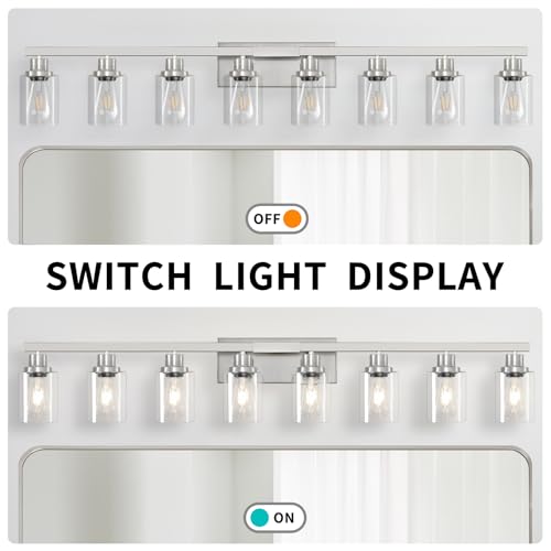 Image of 52inch Brushed Nickel Vanity Light Fixtures, 8 Light Brushed Nickel Bathroom Vanity Lights Over Mirror, Matte Nickel Modern Bathroom Wall Lighting for Mirror Bedroom,Living Room