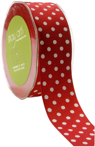 May Arts 1-1/2-Inch Wide Ribbon, Red Grosgrain Polka Dot
