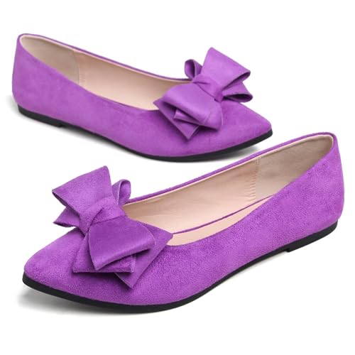 Image of TN TANGNEST Women's Flats Comfortable Dressy Slip On | Pointed Toe Bow Ballet Shoes, Business Casual Office Flats, Suede Flat Shoes