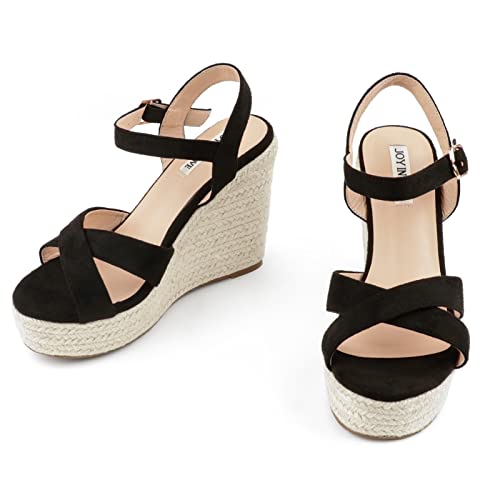 Image of JOY IN LOVE Womens Espadrilles Wedge Sandals Platform Heels Ankle Strap Open Toe Buckle Sandals