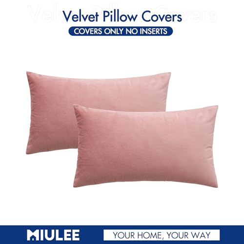 Image of MIULEE Velvet Throw Pillow Covers 12x20 Inch, Pack of 2 - Dusty Pink, Soft Solid Lumbar Decorative Pillow Covers Modern Luxury Home Decor for Spring Couch Sofa Bedroom Livingroom