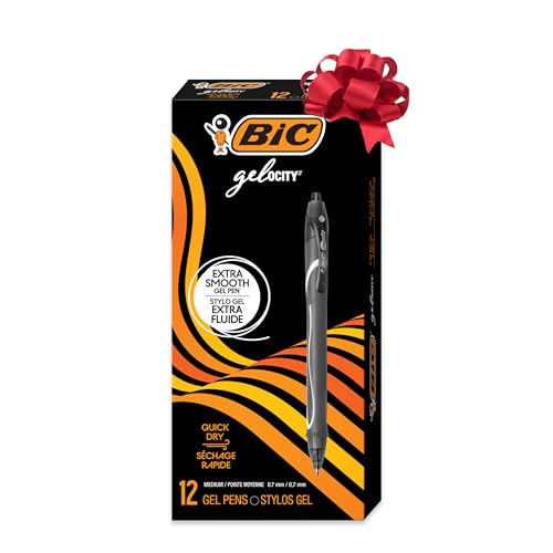 BIC Gelocity Quick Dry Gel Pen, Fast Drying Ink and Comfortable Grip, 12-Count in Black Ink