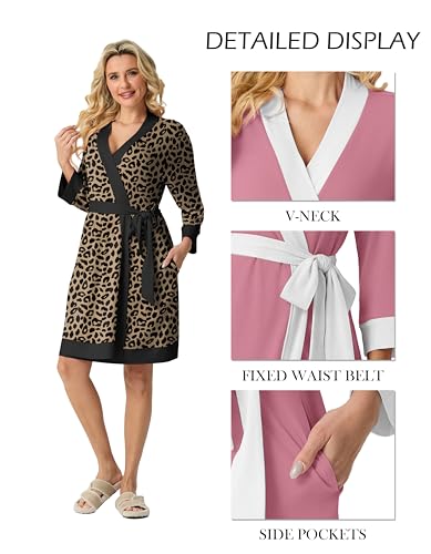 Image of PrinStory Womens Robe Knit Kimono Bathrobe Lightweight Soft Sleepwear Knee Length Lounge Robes