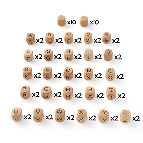 HERZWILD 72 pcs Natural Wooden Loose Letter Cube Beads 12 mm Square for Crafts Decoration, klein - Image 2