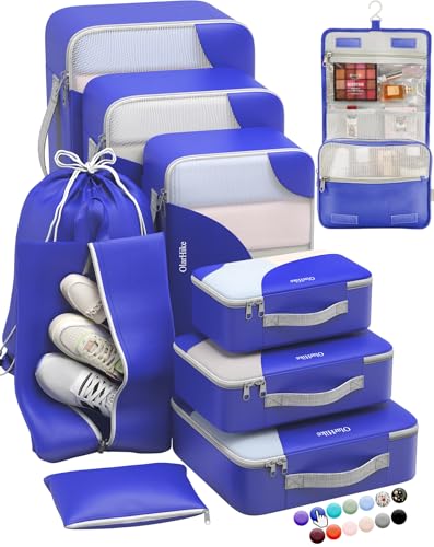 Image of ALL INCLUDED 10 Set Durable Packing Cubes for Suitcases,OlarHike Essentials for Travel, UPGRADED Anti-Tear Stitching, NEW Improved Luggage Packing Organizers for Travel Accessories (Klein Blue)