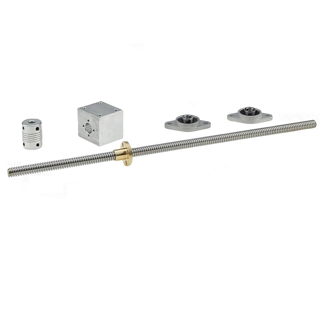 Varilla roscada de acero inoxidable, kit vertical/horizontal for impresora 3D, paso de 2 mm, paso de 8 mm, 100-800 mm, T8 + tuerca de latón + soporte de rodamiento KP08 + acoplamiento flexible.(Kfl,75