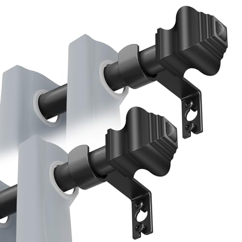 Image of Curtain Rods for Windows 2 Pack 36-48 inch, 5 /8 inch Matte Black Curtain Rod with Brackets Adjustable by Splicing for Bedroom Kitchen Study Living Room