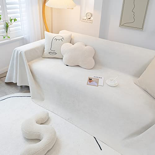 Dreamingo Non-Slip Furniture Couch Protector Waterproof Sofa Cover Modern Solid Leakproof Couch Cover For Dogs Universal Pet Couch Cover For Loveseat L Shape Sectional Sofa, Beige White, 71"X118" #TOP3