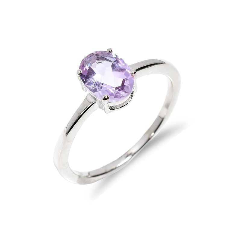 Bague améthyste rose pierre ovale taillée en argent 925 fait main