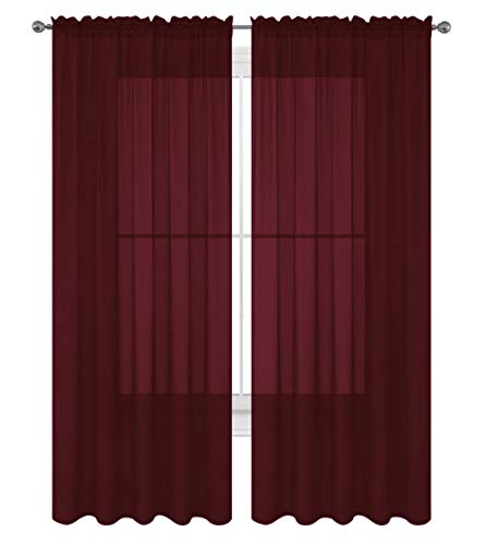 Decotex 2 Piece Solid Elegant Sheer Curtains Fully Stitched Panels Window Treatment Drape (54" X 84", Burgundy)