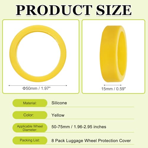 Image of 8Pack Luggage Wheel Protection Cover, Wear Resistant Anti Noise Silicone Protector Cover for 1.96-2.95 inch Spinner Wheel for Suitcases Chair Caster Travel, Yellow