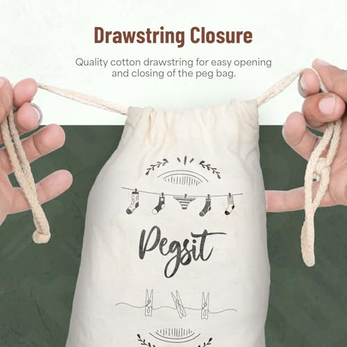 Peg Bag with 100 Pcs Wooden Pegs for Washing Line – Laundry Pegs for Small Laundry Items - Wooden Clothes Pegs for Craft, DIY Projects & Photos - Image 3