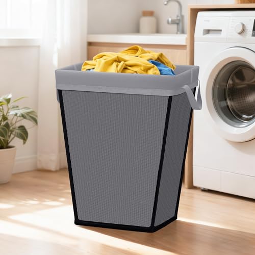 Image of STO STO 75L Laundry Hamper, Space Saving Freestanding Clothes Basket with Iron Frame, Dirty Clothes Storage Bin with Removable Washable Liner for Bedroom, Bathroom, Dorm, Closet, Apartment, Gray