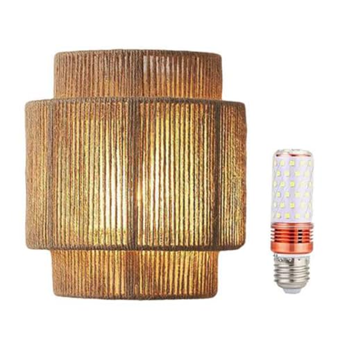 Uxsjakjsd Lámpara de Pared Japonesa Retro Tejida de Ratán, Apliques de Pared con Luz LED de Colores para Dormitorio, Mesita de Noche, Pasillo