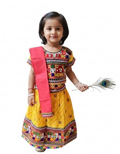 Image of BookMyCostume Radha Dress for Baby Girl | Janmashtami Radha Costume for Girls with Dupatta & Morpankh | Radha Rani dress for Baby Girl | Fancy Dress Costume for Role Plays & Festival | 6-12 Months